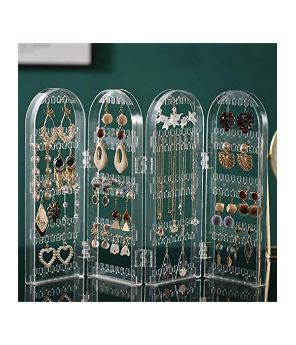 YouBella Jewellery Hanger Organizer Foldable Acrylic Earring, Necklace & Bracelet Holder Display Screen Stand, White, Medium
